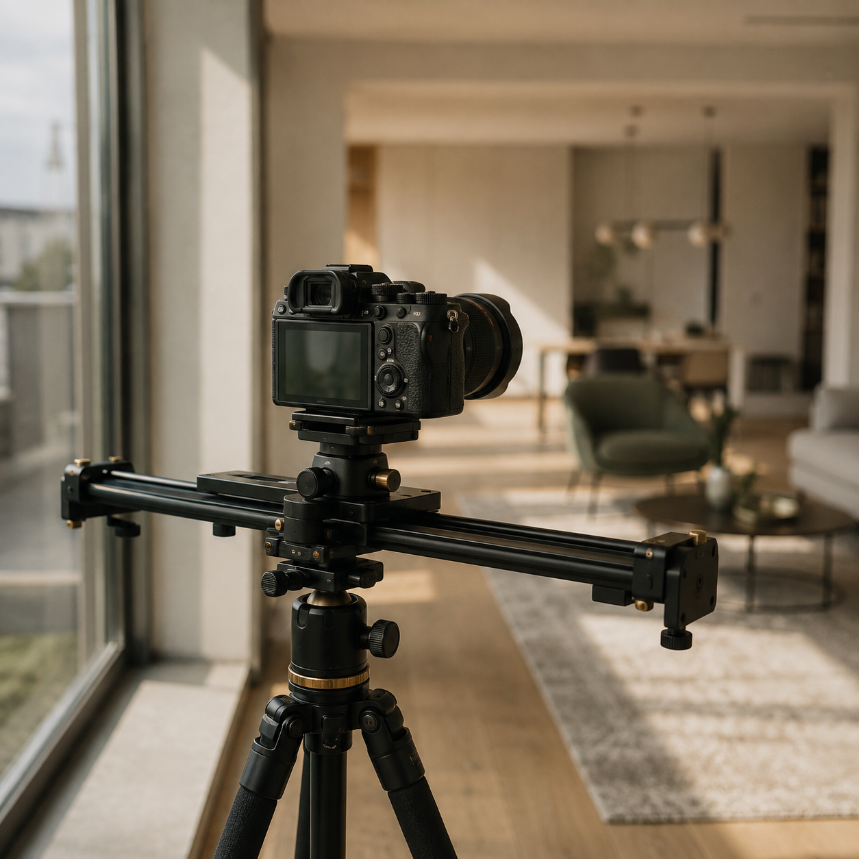Professionelle Kamera und Kamera-Slider für Objekt-Content